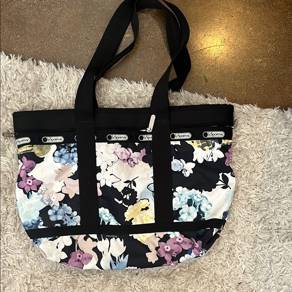 LeSportsac Black and Multicolor Floral Tote